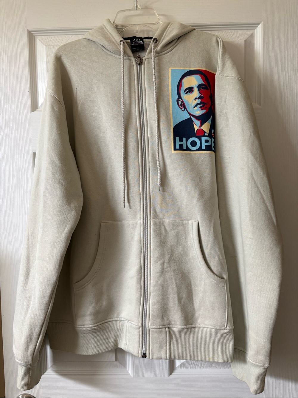 HOPE Obama Graphic Zip-Up Hoodie — Light Cream 2008 Presidential Campaign RARE!